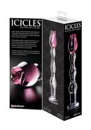 Icicles No. 12 Beaded Flower Glass Dildo 7.25in - Clear/pink